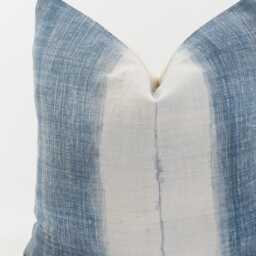 Vintage Indigo Hemp Pillow Cover, White Stripe Batik, Ethnic Tribal Cushion - 20x20 - thumbnail 2