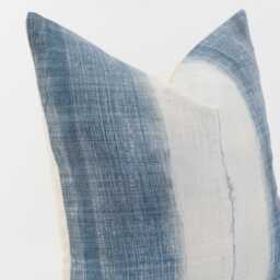 Vintage Indigo Hemp Pillow Cover, White Stripe Batik, Ethnic Tribal Cushion - 20x20 - thumbnail 4