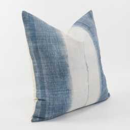 Vintage Indigo Hemp Pillow Cover, White Stripe Batik, Ethnic Tribal Cushion - 20x20 - thumbnail 3