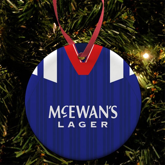 Rangers 1992 Retro Home Shirt Kit Christmas Tree Decoration Bauble Flat Ceramic Great Gift