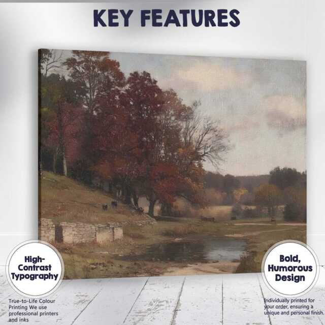 Rustic Countryside Pond With Autumn Trees Landscape Canvas Wall Art Print Decor Picture Ready To Hang - image 1