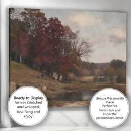 Rustic Countryside Pond With Autumn Trees Landscape Canvas Wall Art Print Decor Picture Ready To Hang - thumbnail 3