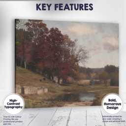 Rustic Countryside Pond With Autumn Trees Landscape Canvas Wall Art Print Decor Picture Ready To Hang - thumbnail 1