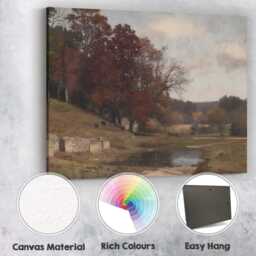 Rustic Countryside Pond With Autumn Trees Landscape Canvas Wall Art Print Decor Picture Ready To Hang - thumbnail 2