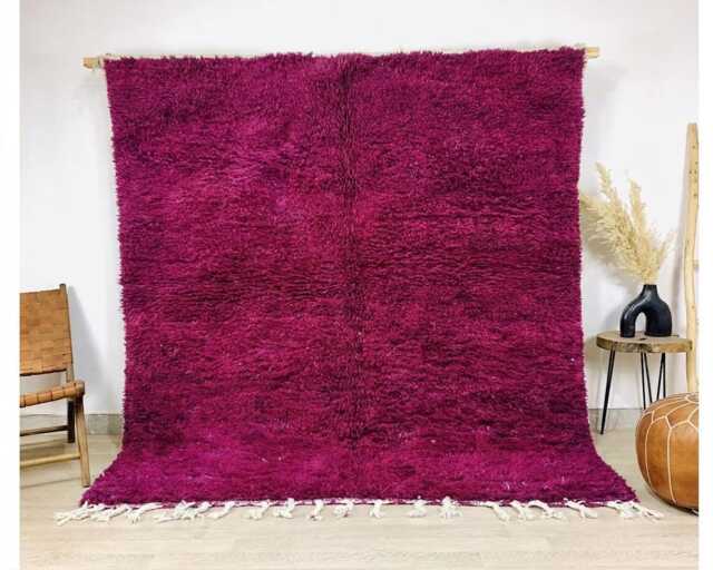 Solid Magenta Berber Area Carpet - Handmade Wool Rug- Living Room Rugs Pink Shag Moroccan Rug - image 1