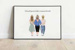 Personalised Mum & Daughters Print World - Family Portrait Christmas Print Mother's Day Gift - thumbnail 1