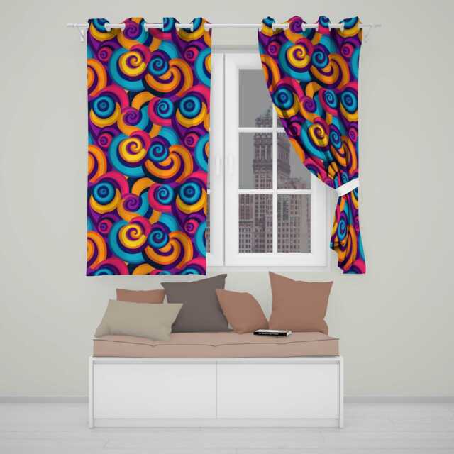 Abstract Psychedelic Spiral Curl Bold Color Seamless Pattern Readymade Eyelet Ring Top Thermal 100% Blackout Curtains - image 1