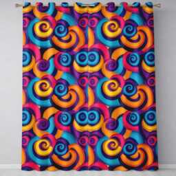 Abstract Psychedelic Spiral Curl Bold Color Seamless Pattern Readymade Eyelet Ring Top Thermal 100% Blackout Curtains - thumbnail 2