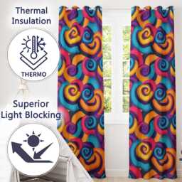 Abstract Psychedelic Spiral Curl Bold Color Seamless Pattern Readymade Eyelet Ring Top Thermal 100% Blackout Curtains - thumbnail 3