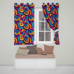Abstract Psychedelic Spiral Curl Bold Color Seamless Pattern Readymade Eyelet Ring Top Thermal 100% Blackout Curtains