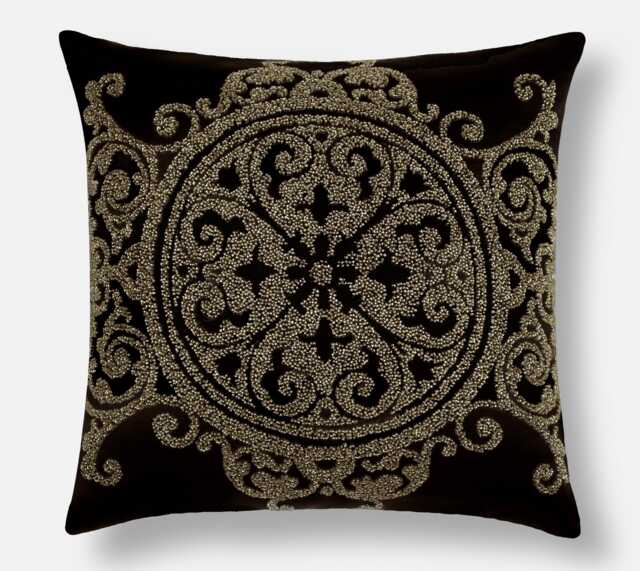 Black Gold Seed Bead Embroidered Pillow Cover Luxury Satin Accent - Bmcc011 - image 1
