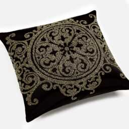 Black Gold Seed Bead Embroidered Pillow Cover Luxury Satin Accent - Bmcc011 - thumbnail 2