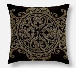 Black Gold Seed Bead Embroidered Pillow Cover Luxury Satin Accent - Bmcc011 - thumbnail 1
