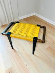 Hand-Woven Entryway Bench Mcm Style End Of Bed & Mudroom Seating - Ready T0 Ship - thumbnail 1