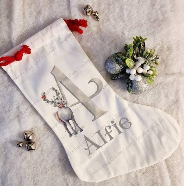 Christmas Stocking, Reindeer Child's Decoration, Personalised Gift - image 1