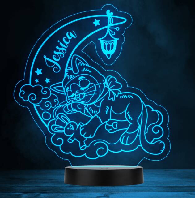 Cat Sleeping On Moon Personalised Gift Colour Changing Led Lamp Night Light - image 1