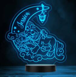 Cat Sleeping On Moon Personalised Gift Colour Changing Led Lamp Night Light