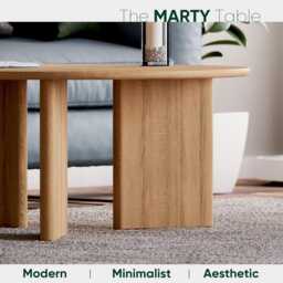 Round Wood Coffee Table - Unique Coffee Table Solid Oak Minimalist Scandi Furniture - thumbnail 2