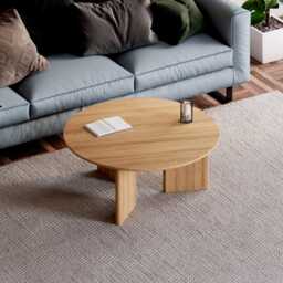 Round Wood Coffee Table - Unique Coffee Table Solid Oak Minimalist Scandi Furniture - thumbnail 3