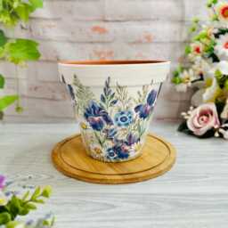 Decoupaged Daisy Iris Terracotta Plant Pot, Floral Planter - thumbnail 2