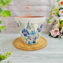 Decoupaged Daisy Iris Terracotta Plant Pot, Floral Planter - thumbnail 3