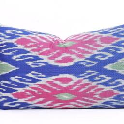 Handmade Silk Velvet Ikat Pillow Cover, Navy Decorative Cushion - thumbnail 2