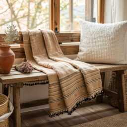 Rust Orange Indian Wool Throw Blanket, Handwoven Couch Coverlet With Warm Bedroom Accent - Sunstone - thumbnail 2