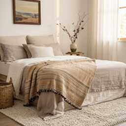 Rust Orange Indian Wool Throw Blanket, Handwoven Couch Coverlet With Warm Bedroom Accent - Sunstone - thumbnail 4