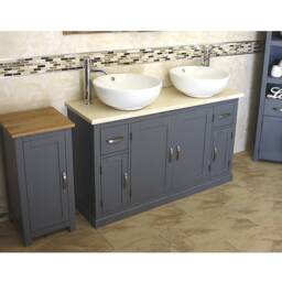 Double Bathroom Vanity Unit - Grey Painted Cream Marble Top & Ceramic Basin Set 402Gcmcbcx2 - thumbnail 3