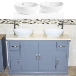 Double Bathroom Vanity Unit - Grey Painted Cream Marble Top & Ceramic Basin Set 402Gcmcbcx2 - thumbnail 2