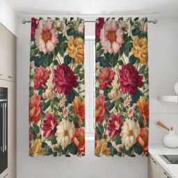 Dark Floral Curtains With Large Blooms, Botanical Print Drapes, Custom Window Panels For Classic Living Room & Bedroom - thumbnail 4