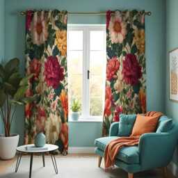 Dark Floral Curtains With Large Blooms, Botanical Print Drapes, Custom Window Panels For Classic Living Room & Bedroom
