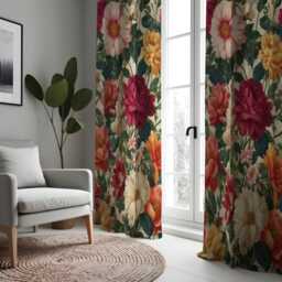 Dark Floral Curtains With Large Blooms, Botanical Print Drapes, Custom Window Panels For Classic Living Room & Bedroom - thumbnail 3