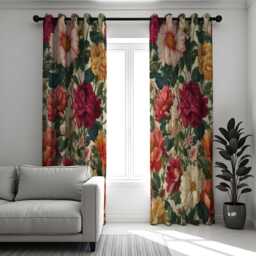 Dark Floral Curtains With Large Blooms, Botanical Print Drapes, Custom Window Panels For Classic Living Room & Bedroom - thumbnail 2