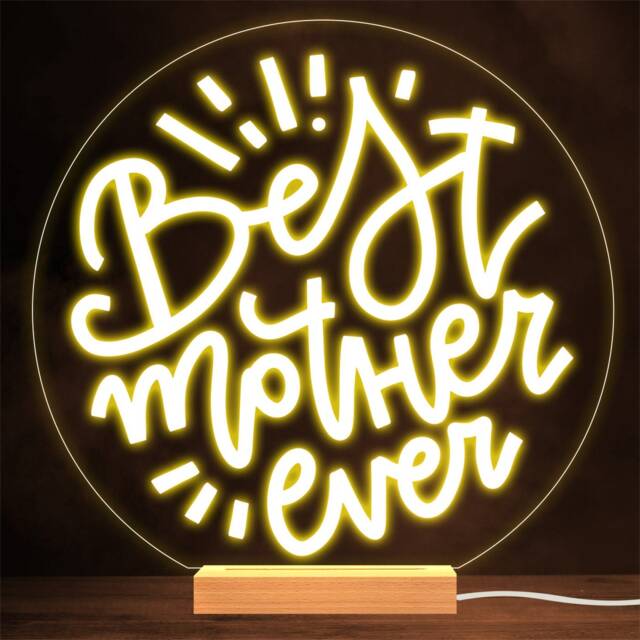Best Mother Ever Round Mother's Day Personalised Gift Lamp Night Light - image 1