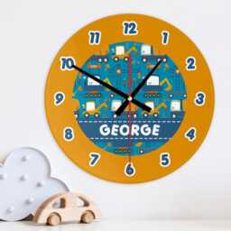 Digger Fun Wall Clock Personalised Glass Wooden 20cm 30cm - Trucks Vehicles Kids Baby Boys Childrens Bedroom Nursery Playroom Decor Gift - thumbnail 4