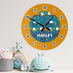 Digger Fun Wall Clock Personalised Glass Wooden 20cm 30cm - Trucks Vehicles Kids Baby Boys Childrens Bedroom Nursery Playroom Decor Gift - thumbnail 3