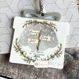 Personalised Christmas Family Gift Signpost Greenery Berries Present Shaped Acrylic Ornament Keepsake Tree Decoration Bauble - thumbnail 2