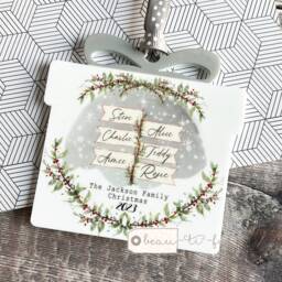 Personalised Christmas Family Gift Signpost Greenery Berries Present Shaped Acrylic Ornament Keepsake Tree Decoration Bauble