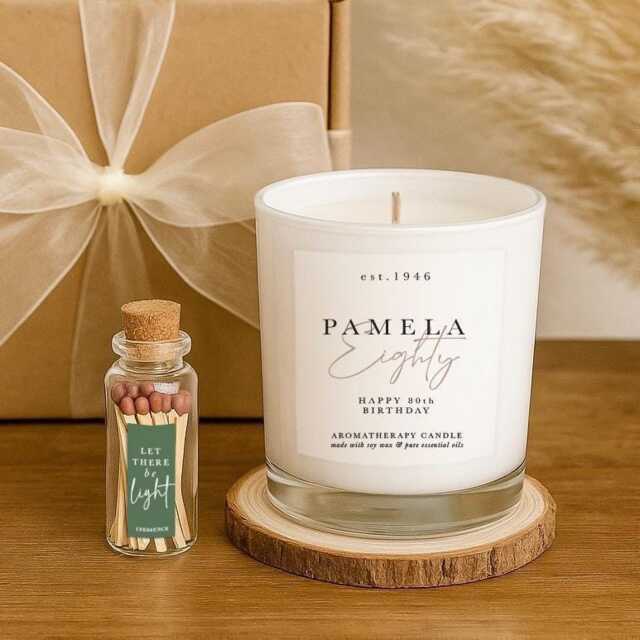 Personalised 80Th Birthday Soy Wax Essential Oil Aromatherapy Candle Gift Set - image 1