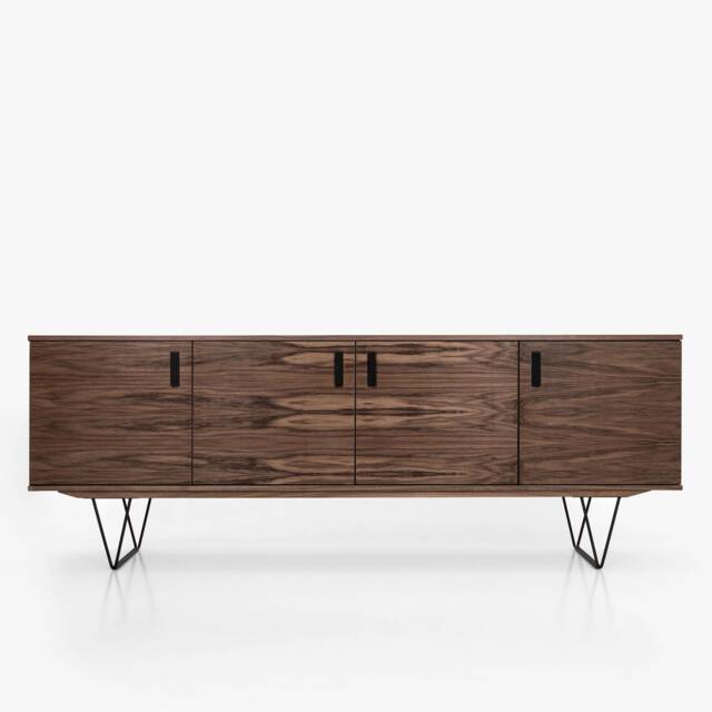 Veneer Walnut Long Tv Cabinet With 4 Doors Sideboard in Modern Mid-Century Style For Living Room Or Bedroom Livlo O-S08 - image 1