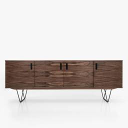 Veneer Walnut Long Tv Cabinet With 4 Doors Sideboard in Modern Mid-Century Style For Living Room Or Bedroom Livlo O-S08