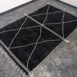 Handmade Black Zanafi Rug Moroccan Berber Kilim, 7x10 Ft Cotton Carpet - thumbnail 2