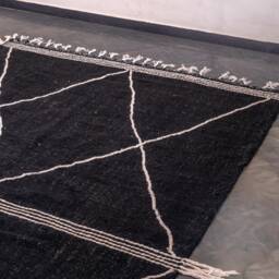Handmade Black Zanafi Rug Moroccan Berber Kilim, 7x10 Ft Cotton Carpet - thumbnail 3