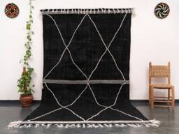 Handmade Black Zanafi Rug Moroccan Berber Kilim, 7x10 Ft Cotton Carpet