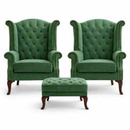 Handmade Velvet Queen Anne Wingback Armchair - British Crafted Fireside Statement Furniture - thumbnail 2