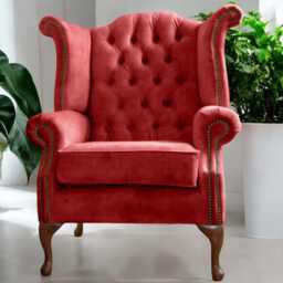 Handmade Velvet Queen Anne Wingback Armchair - British Crafted Fireside Statement Furniture - thumbnail 4