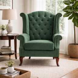 Handmade Velvet Queen Anne Wingback Armchair - British Crafted Fireside Statement Furniture - thumbnail 3