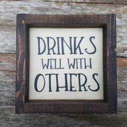 Drinks Well With Others Print - Rustic Wood Framed Sign Man Cave Garage Girlfriend Gift - thumbnail 2