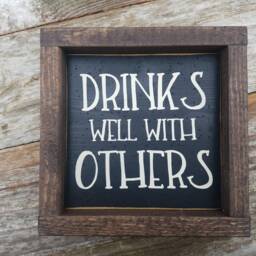 Drinks Well With Others Print - Rustic Wood Framed Sign Man Cave Garage Girlfriend Gift - thumbnail 3